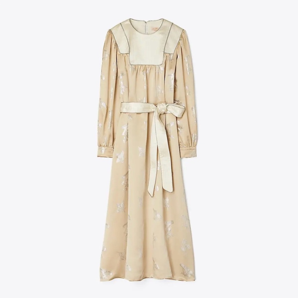 Tory Burch NEW Mushroom Lurex Satin Gown In Pale Champagne Size XL